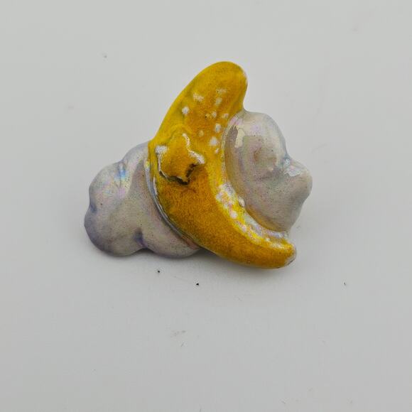 Cloud And Moon Brooch Pin Cutesy Sleepy Vintage Celestial Hand Painted Whimsical - Picture 1 of 3